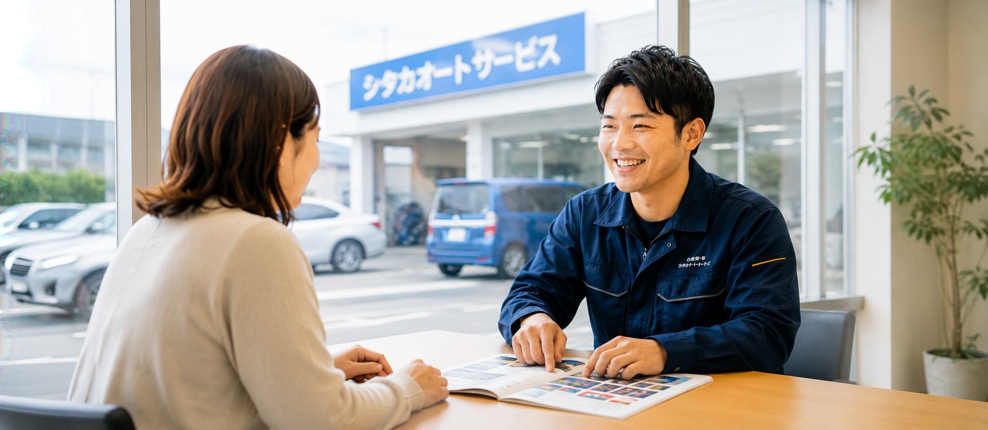 スタッフがお客様にご説明している様子